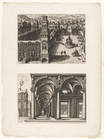 Palace with courtyard and colonnade around courtyard, Johannes or Lucas van Doetechum, 1562 Canvas Print