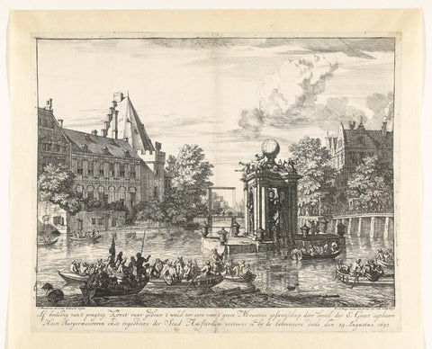 Building for the fireworks in honour of the visit of the Russian Envoy to Amsterdam, August 1697, Isaac de Moucheron, 1697 Canvas Print