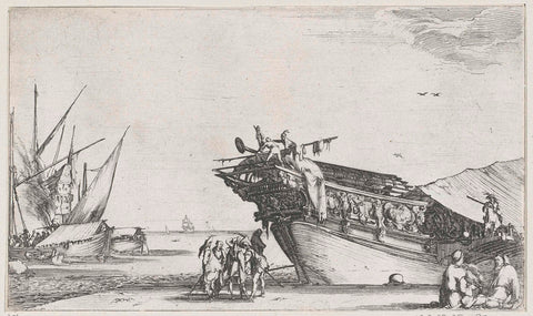 Men on quay at back of galley ship, Stefano della Bella, 1634 Canvas Print