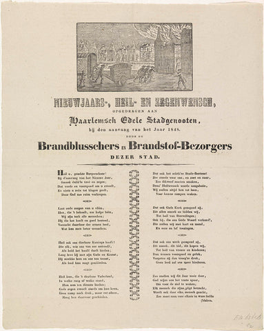 New Year's wish of the fire extinguishers and fuel deliverers of Haarlem for the year 1848, anonymous, 1847 - 1848 Canvas Print