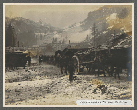 Departure of a military convoy from a village 1700 meters at the Col de Lano (Lana), presumably Italians, Henri de Rothschild (attributed to), 1916 Canvas Print