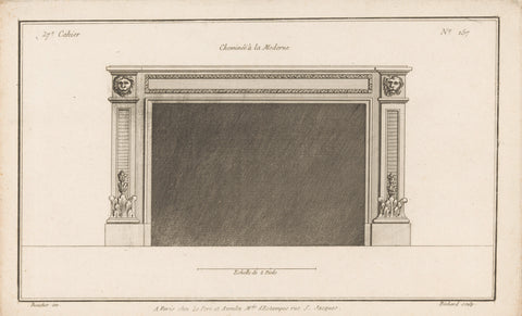 Hearth with lion heads, Jean-Baptiste Bichard, 1772 - 1779 Canvas Print