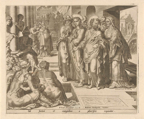 Peter and John are imprisoned, Philip Galle, 1558 Canvas Print