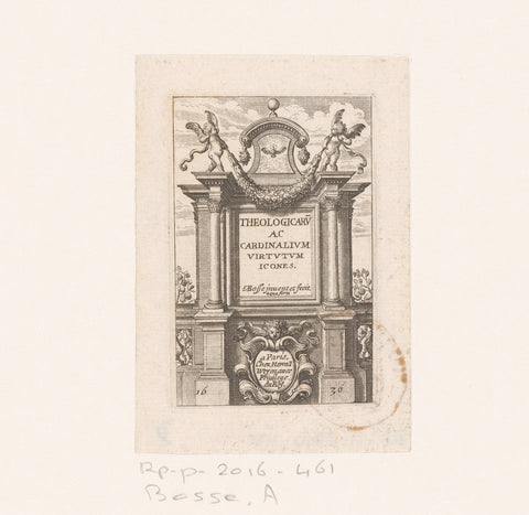 Title print with architectural frame and putti with a garland, Abraham Bosse, 1636 Canvas Print