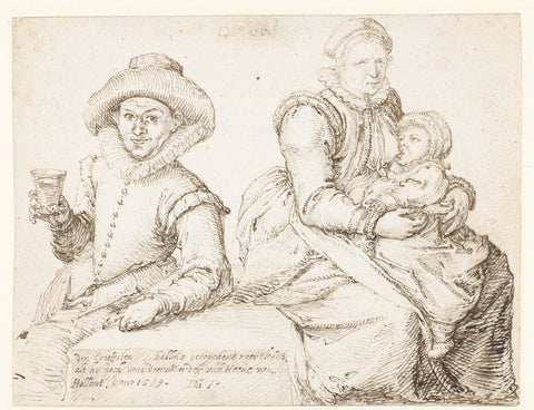 Johannes Hallinck and a woman with child, Jacob de Gheyn (II), 1599 Canvas Print