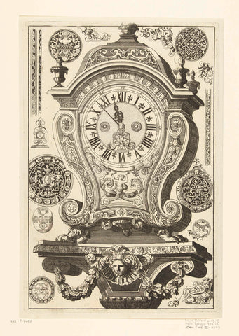 Pendulum with mask and garland, anonymous, Daniël Marot (I), after 1706 - before 1800 Canvas Print