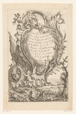 Cartouche with putti and coat of arms, Carl Albert von Lespilliez, 1735 - 1745 Canvas Print