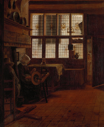 Interior with Woman at the Spinning Wheel, Esaias Boursse, 1661 Canvas Print