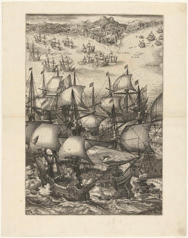 Victory over the Portuguese fleet for Bantam (right leaf), 1601, anonymous, 1608 - 1610 Canvas Print