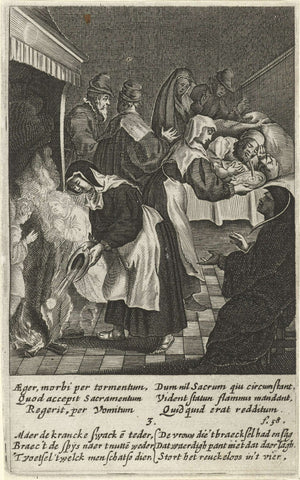 Vomit with host of sick man is thrown into the fire, Boetius Adamsz. Bolswert, 1639 Canvas Print