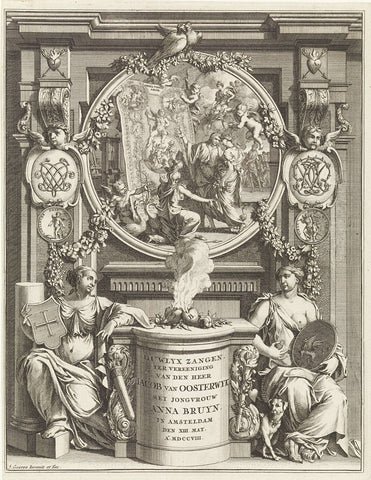 Allegory of the marriage obligation between Jacob van Oosterwyck and Anna Bruyn, Jan Goeree, 1708 Canvas Print