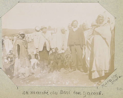 Men and goats at a market in Beni bou Yacoub (Algeria), Marotte (photographer), 1896 Canvas Print