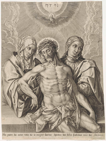 Maria and Johannes bewenen the died Christ, Antonie Wierix (II), 1565 - before 1604 Canvas Print