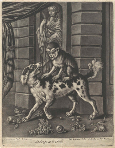 Monkey on a Dog's Back, Jan van Somer, 1675 - 1696 Canvas Print