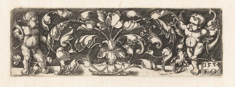 Ornament with two putti, Monogrammist FG, 1534 Canvas Print