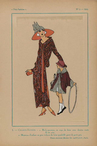 Très Parisien, 1923, No. 7: 3. - CHAMPS-ELYSÉES - 1. Robe-manteau..., anonymous, 1923 Canvas Print