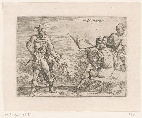 Moors, a hunting scene in the background, Johann Wilhelm Baur, 1636 Canvas Print