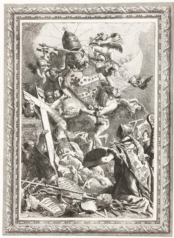 Arts worship coat of arms of Pope Pius VI in ornamental frame, Giovanni Domenico Tiepolo, 1775 Canvas Print