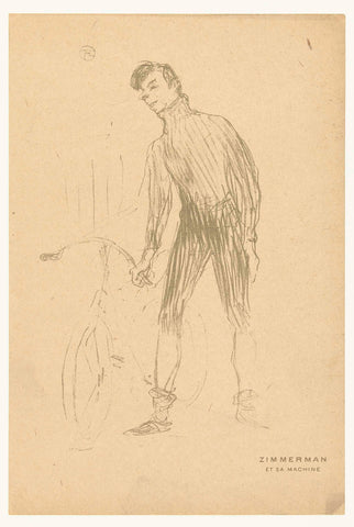 Portrait of cyclist Albert Zimmerman and his bicycle, Henri de Toulouse-Lautrec, 1895 Canvas Print