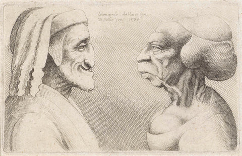 Deformed caricature heads of a man in a hat(Dante?) and woman, Wenceslaus Hollar, 1645 Canvas Print