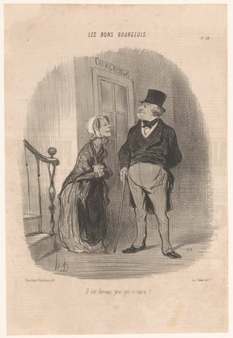 Well-to-do citizen with old woman in a stairwell, Honoré Daumier, 1846 Canvas Print