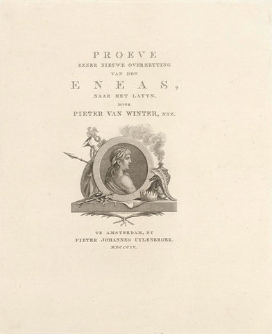 Title page for: Pieter van Winter, 'Proeve eener nieuwe overzetting van den Eneas', 1804, Reinier Vinkeles (I), 1804 Canvas Print