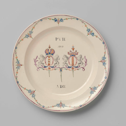 Plate of hard fired earthenware, with a multicolored decoration on the glaze., anonymous, c. 1790 - c. 1802 Canvas Print