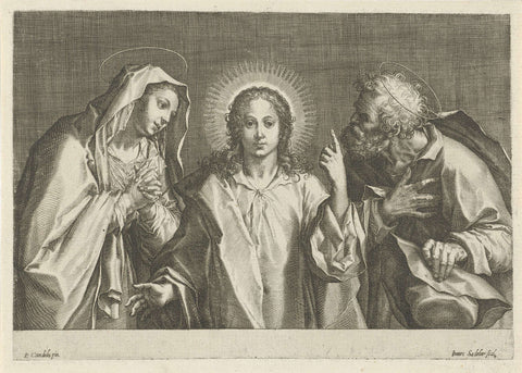 Christ between his parents, Johann Sadeler (I), 1560 - 1600 Canvas Print