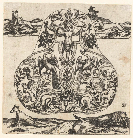 Pendant with winged herme flanked by two peacocks, Dietrich Meyer, c. 1600 Canvas Print