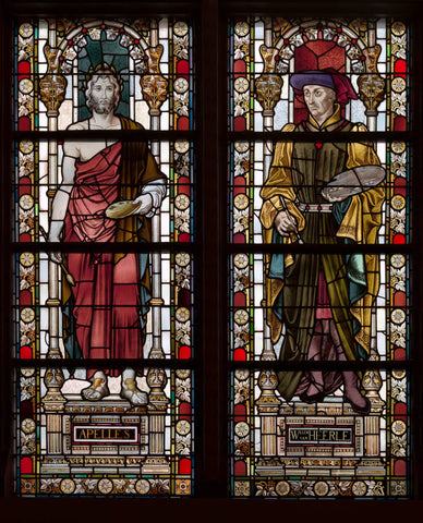 Two stained glass windows with representations by Apelles and Willem van Heerle, 2012 Canvas Print