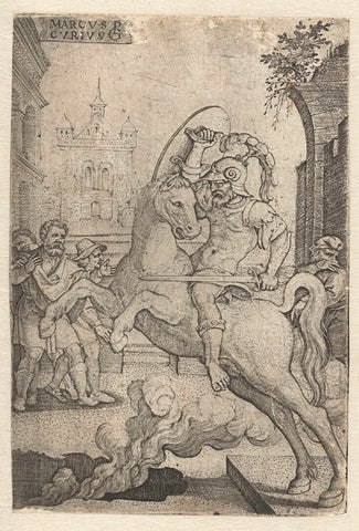 Marcus Curtius plunges into a gorge, Georg Pencz, 1535 Canvas Print