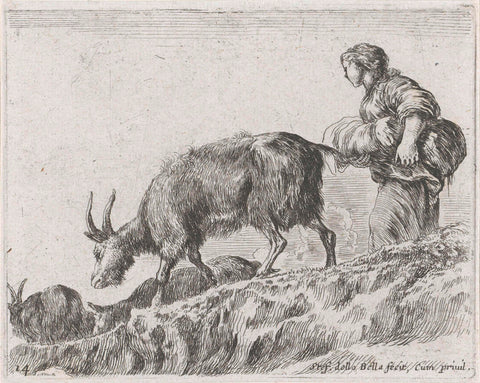 Goats with guardian, Stefano della Bella, 1620 - 1664 Canvas Print