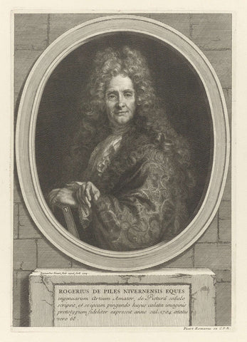 Portret van Roger de Piles, Bernard Picart, 1704 Canvas Print