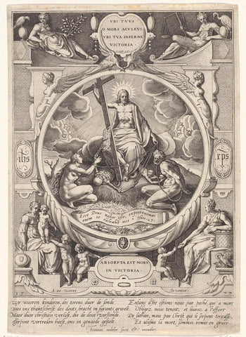 Christ as the victor of death and sin, Johann Sadeler (I), 1577 Canvas Print