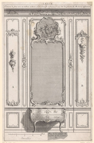 Mirror and chest of drawers, Carl Albert von Lespilliez, 1745 Canvas Print