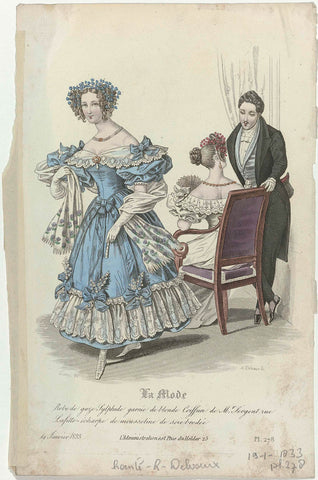 La Mode, 19 January 1833, Pl. 278 : Robe de gaze Sylphid (...), August Delvaux, 1833 Canvas Print