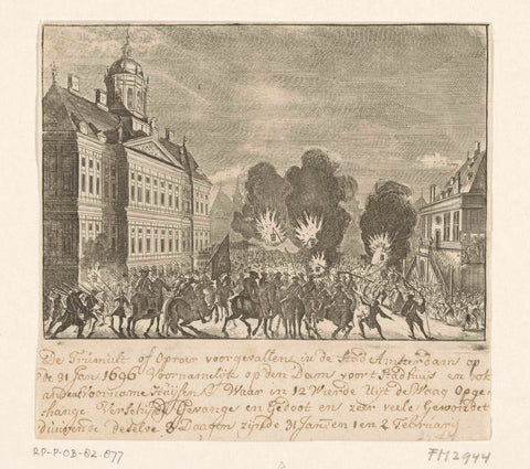 Rioters on dam square during the Aansprekersoproer, 1696, anonymous, 1696 Canvas Print