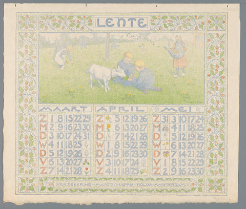 Calendar sheet for spring 1904 of the Holda Insurance-Society in Amsterdam, Ferdinand Hart Nibbrig, in or before 1903 Canvas Print