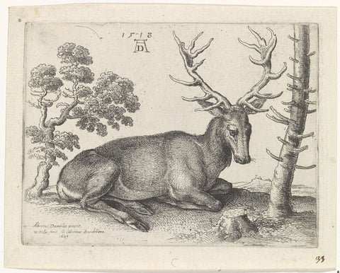 Lying deer, to the right, Wenceslaus Hollar, 1649 Canvas Print