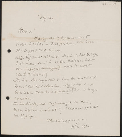 Letter to Willem Bogtman, Richard Nicolaüs Roland Holst, in or before 1922 Canvas Print