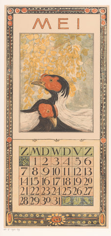 Calendar sheet May with silver french, Theo van Hoytema, 1904 Canvas Print