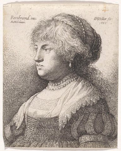 Portrait of Saskia with a string of pearls in her hair, Wenceslaus Hollar, 1636 Canvas Print