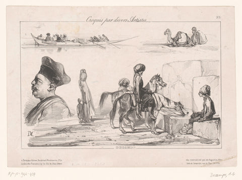 Five representations of oriental figures, Alexandre-Gabriel Decamps, 1830 - 1831 Canvas Print