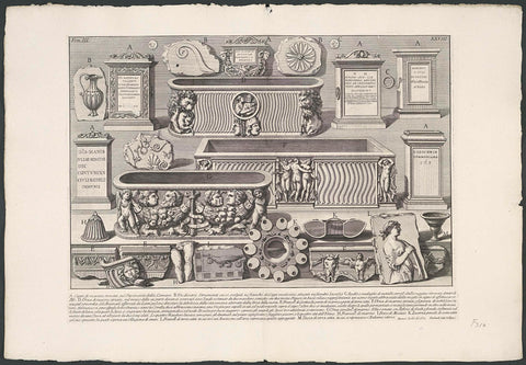 Sarcophagi and burial columns, Giovanni Battista Piranesi, c. 1756 - c. 1757 Canvas Print