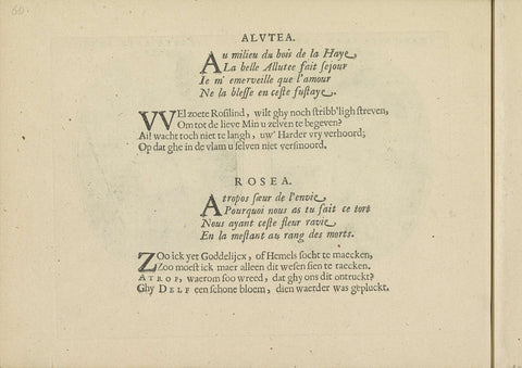 Quatrains in the performances of Alutea A. and Rosea A.D., Crispijn van de Passe (II), 1640 Canvas Print