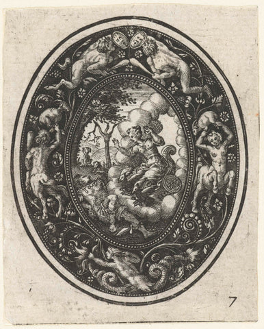 Border with grotesque figures and tendrils around medallion, Antoine Jacquard, c. 1610 - c. 1615 Canvas Print