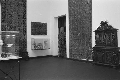 Room with oriental carpets, showcases and a cupboard, 1952 Canvas Print