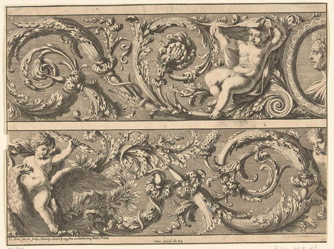 Two friezes with acanthus vines, Jean Lepautre, c. 1731 Canvas Print