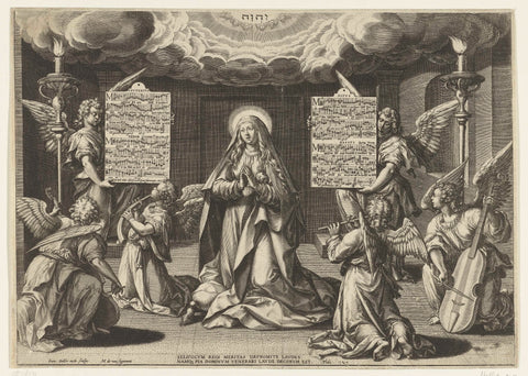 Mary surrounded by musicing angels, Johann Sadeler (I), 1585 Canvas Print