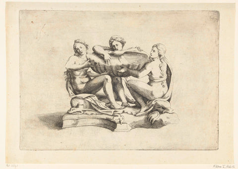 Shell-shaped shell, worn by three women, Hendrik van der Borcht (II), c. 1614 - 1654 Canvas Print